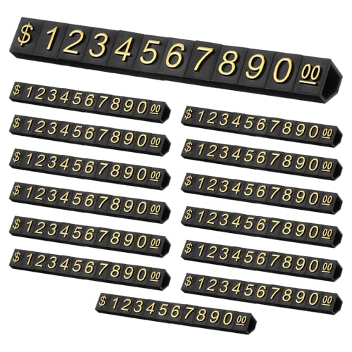 uxcell 14 Set Price Display Cube, Adjustable Price Tag Stand Removable Mini Tag Number Letter Price Dollar Block Kit for Jewelry Retail Shop Price Signs (Black/Gold, 3.1" Length) - color: Black/Gold, size: 7.8"