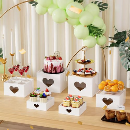 PPH-Sisy 3 PCS Buffet Risers Display Stands, Food Risers with Love Design, Acrylic Risers for Display for Food, White Dessert Table Display Set for Party, Acrylic Cube Storage Boxes Size (6", 7", 8")
