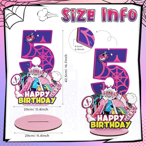 Baderke Pink Spider Theme Birthday Number Sign 16.7'' Purple Spider Birthday Centerpiece for Party Decor Wooden Table Photo Prop(5th) - style: 5th