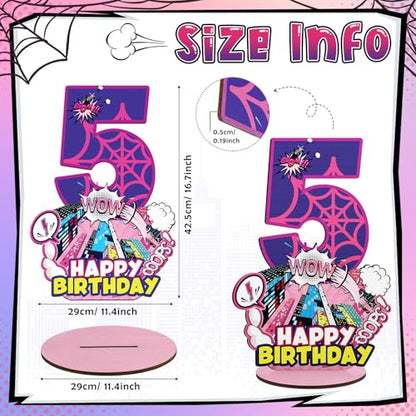 Baderke Pink Spider Theme Birthday Number Sign 16.7'' Purple Spider Birthday Centerpiece for Party Decor Wooden Table Photo Prop(5th) - style: 5th