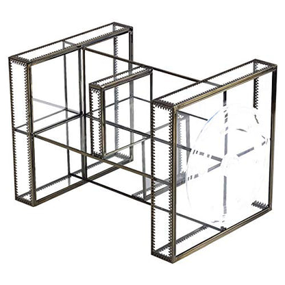 360 Rotating Glass Makeup Organizer, Spinning Vanity Cosmetic Storage with Multi-Layer Compartments, Luxury Countertop Rotating Makeup Holder for Skincare, Perfume, Cosmetics - color: Brass