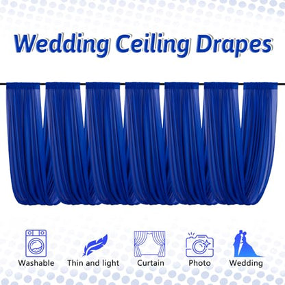 DUOBAO Royal Blue 5x20ft Chiffon Drapes | 6pc Elegant Sheer Wedding Backdrop Curtains | Perfect for Tent, Banquet Hall, and Photography - color: Royal Blue, size: 60"W x 240"L (Pack of 6)