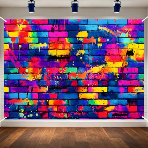 10x6.5ft Graffiti Wallpaper Mural Backdrop, Large Retro 80s 90s Hip Hop Brick Wall Background for Photoshoot, Vibrant Colorful Street Art for Birthday Party, Graduation & Disco Decor - color: Graffiti Wall, size: 10x6.5ft