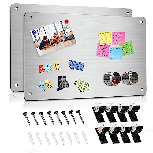 2Pack Magnetic Board 17.5" x 11.4" Magnet Bulletin Board is Suitable for displaying Notes, Photos, Magnetic Letters,Suitable for Walls, refrigerators, cabinets, etc (Silver) - color: Silver, size: 2Pack