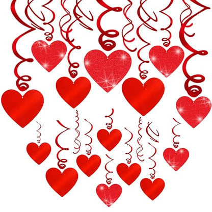 30 Pcs Valentines Day Decorations Hanging Swirls,Red Glitter Heart Hanging Decorations Love Heart Swirls for Valentine's Day Party Decorations Supplies Romantic Wedding Photo Prop Glitter Ornaments