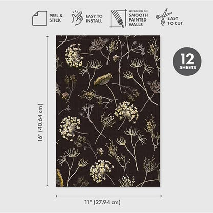 Main Street Peel and Stick Wallpaper Eco-Friendly Sheets 12 Pack, 11 X 16 Inch Queen Anne's Lace Design, Wall Mural for Home Decor, Removable Wall Decor Wallpaper Peel and Stick for DIY Projects - style: Queen Anne's Lace Design GCF