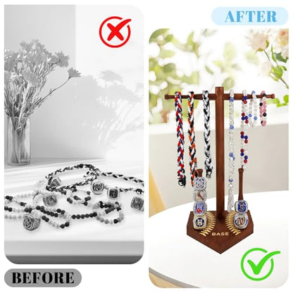 rain bunny Wooden Baseball or Softball Drip Necklace Organizer Holder, Championship Ring Display Holder, Softball Ring Holder, Drip Necklace Baseball Display Gift (Walnut Red) - color: Walnut Red