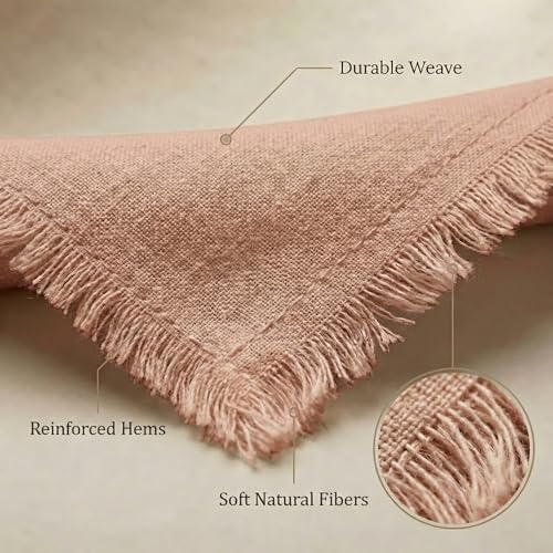 ACCENTHOME Blush Cotton Linen Napkin Set of 12 18x18 inch Dinner Napkins - Washable Soft Premium Hotel Quality Reusable Hemmed Edges Napkins Perfect Table Linens for Family Dinners, Weddings - color: 07 - Blush, size: 18"x18" - Pack of 12