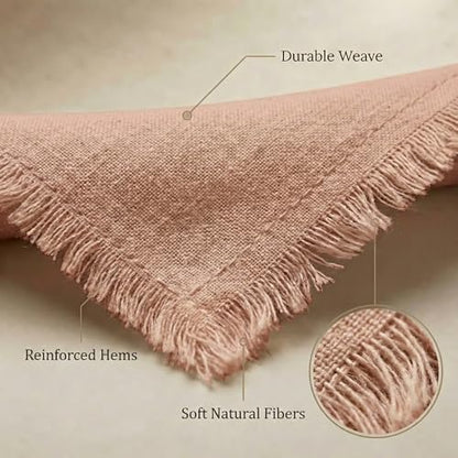 ACCENTHOME Blush Cotton Linen Napkin Set of 12 18x18 inch Dinner Napkins - Washable Soft Premium Hotel Quality Reusable Hemmed Edges Napkins Perfect Table Linens for Family Dinners, Weddings - color: 07 - Blush, size: 18"x18" - Pack of 12