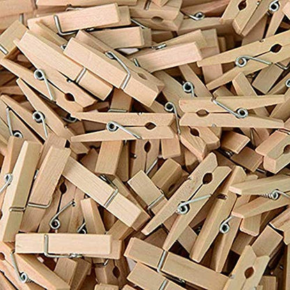 50pcs Small Wood Clothes Pins Pegs Strong Hangers Picture Display Art Craft Clip Clamps Party Wedding Office Decor Wire Clothesline - color: 50pcs (2 Inch) Natural + Jute Twine