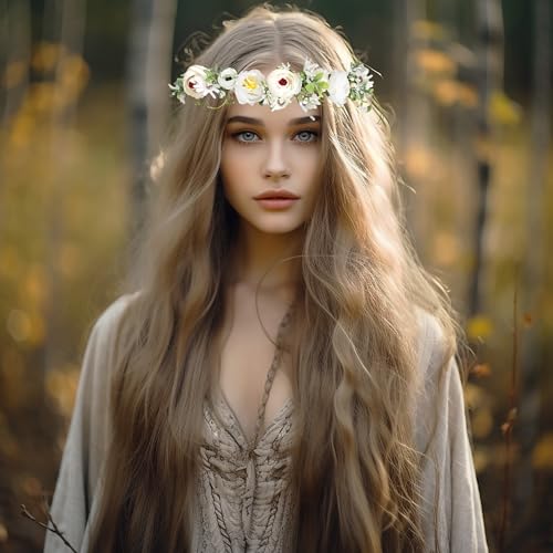 Bridal Flower Crown Flower Headband Floral Halo Floral Crown Wedding Party Cosplay Halloween Costume Photos - color: ivory white