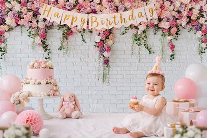 7x5ft White Brick Wall Floral Backdrop with Hanging Flowers – Spring Garden Photo Backdrop for Bridal Shower, Baby Shower, Birthday Party, Wedding Photography Decoration - size: 7x5ft