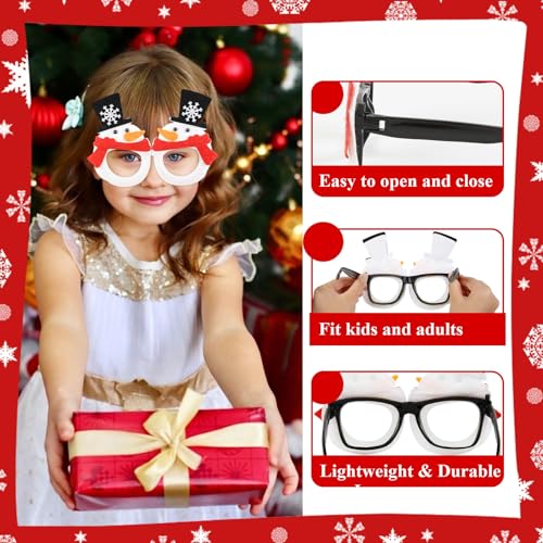 Christmas Glasses for Holiday Party 12Pcs: Fun Decorative Festive Eyeglasses Frames for DIY Photo Booth, Christmas Stocking Stuffers Party Favors for Adults Women Men