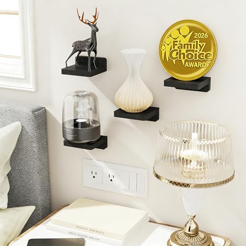 SRIWATANA Small Floating Shelves Wall Mounted, Wood Shelf for Decoration and Storage Set of 4, Mini Display Shelf for Bedroom, Bathroom, Kitchen, Office (Black, 4 inch) - color: Black, size: 4 inch