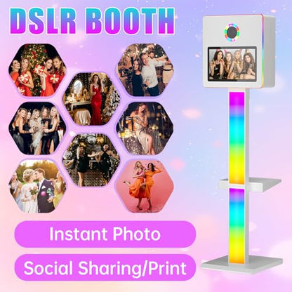 DSLR Photo Booth Built-in Mini PC and Flight Case Mirror Photo Booth with 15.6" Touch Screen RGB Lights App Control for Parties Weddings Event Rentals (White+Printer) - color: White+printer