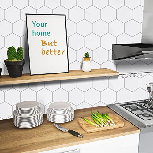 New Upgrade Premium Hexagon Peel and Stick Tile Backsplash, White Waterproof Stick on Backsplash, Self-Adhesive Marble Tiles for Kitchen,Bathroom and Bedroom，10-Sheet. - color: White