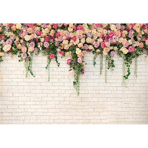10x7ft Pink Floral Backdrop for Bridal Shower White Wall Photography Background Couple Wedding Party Decorations Bride Engagement Banner Props - color: Pink, size: 10x7ft