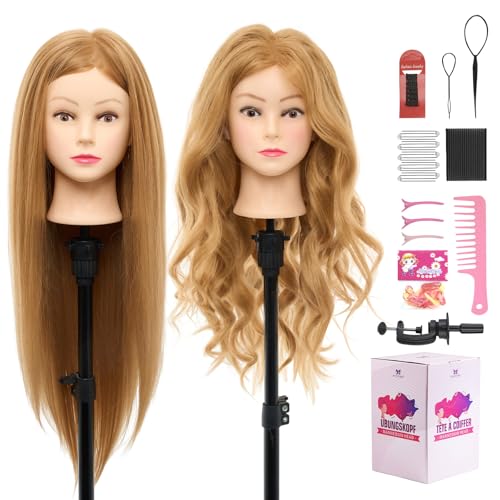 Mannequin Head with 80% Real Human Hair - 28 Inch Cosmetology Hairdressing Training Head Practice Doll Head Manikin Styling Head Braiding Mannequin Head - color: Blonde#27B