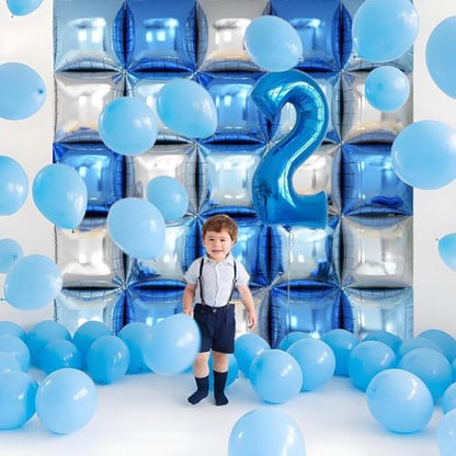 Blue Silver Square Foil Balloon Wall,25Pcs Double Sided Balloons Backdrop Helium Polyester Film Balloon Tunnel Arch Garland Kit for Birthday Bridal Anniversary Baby Shower Party Decorations - style: Blue Silver