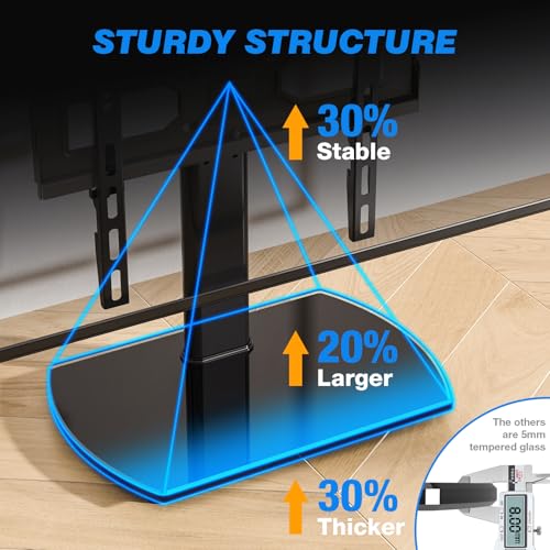 Rfiver Universal Swivel TV Stand for 27-50 55 60 Inch TVs, Height Adjustable Table Top TV Stand Mount Hold up to 88 lbs, Pedestal TV Stands with Tempered Glass Base, Replacement TV Mount Stand - size: 27-60 inch