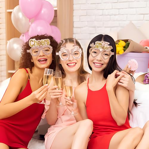 Guiruiy 24PCS 21st Birthday Paper Eyeglasses Decorations for Her, Pink Rose Gold Happy 21st Birthday Eyeglasses Gifts for Girls Women, Funny Finally 21 Year Old Birthday Glasses Party Supplies - style: Rose Gold 21st