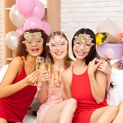 Guiruiy 24PCS 21st Birthday Paper Eyeglasses Decorations for Her, Pink Rose Gold Happy 21st Birthday Eyeglasses Gifts for Girls Women, Funny Finally 21 Year Old Birthday Glasses Party Supplies - style: Rose Gold 21st