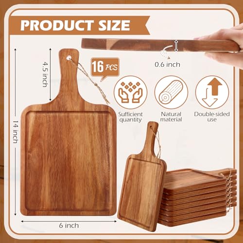 Tanlade 16 Pcs Acacia Wood Cutting Board with Handle Chopping Boards Decorative Charcuterie Platter Pizza Bread Cheese Fruit Serving Tray for Kitchen Counter Table Christmas Decorate(14 x 8 Inch) - size: 14 x 8 Inch
