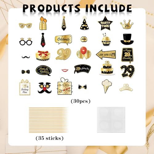 INNORU 29th Birthday Photo Booth Props, 29 & Feeling Fine Birthday Photoshoot 29 Years Old Party Photography Props Favor Centerpiece Sticks Decorations 30 PCS