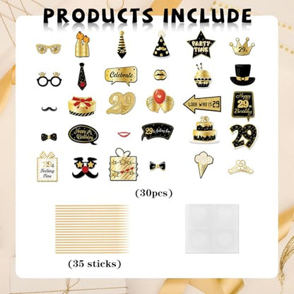 INNORU 29th Birthday Photo Booth Props, 29 & Feeling Fine Birthday Photoshoot 29 Years Old Party Photography Props Favor Centerpiece Sticks Decorations 30 PCS