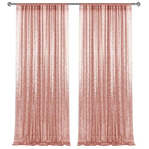 2×8FT-2PCS Rose Gold Sequin Backdrop Curtains Panels, Photography Backdrop Glitter Curtains Fabric Background for Christmas Wedding Party Decor - color: Rose Gold, size: 2X8FT-2PCS