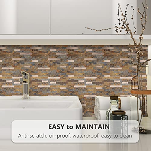 STICKGOO Peel and Stick Backsplash, PVC Wall Tiles Stick on Backsplash for Kitchen(1 Sheet, Rust Brown with Metal Gold) - color: Rust Brown with Metal Gold
