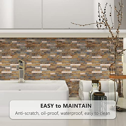 STICKGOO Peel and Stick Backsplash, PVC Wall Tiles Stick on Backsplash for Kitchen(1 Sheet, Rust Brown with Metal Gold) - color: Rust Brown with Metal Gold