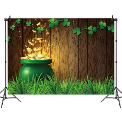 Qian 5x3ft St.Patrick's Day Photography Background Lucky Irish Shamrock Wooden Texture Photo Backdrop for Newborn Baby Kids Portraits Photo Studio Supplies