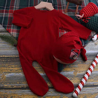 Christmas Newborn Baby Photo Shoot Props Outfits Crochet Clothes Santa Claus Red Hat Pants Photography Props - color: Claret