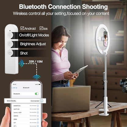Overhead Phone Mount with Ring Light for Phone,LED Ring Light for Desk with Stand and Remote,Phone Holder Tripod for Video Recording,Photography,TikTok,Live Stream,Cooking Vlogging,YouTube