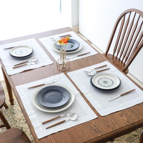 Simple&Opulence Linen Placemats Set of 4 – Hemstitched Dinner Cloth Placemats for Wedding,Party,Mothers Day,Easter – Machine Washable and Reusable 14"×19" White - color: White, size: placemat(14"×19”)