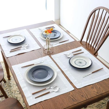 Simple&Opulence Linen Placemats Set of 4 – Hemstitched Dinner Cloth Placemats for Wedding,Party,Mothers Day,Easter – Machine Washable and Reusable 14"×19" White - color: White, size: placemat(14"×19”)