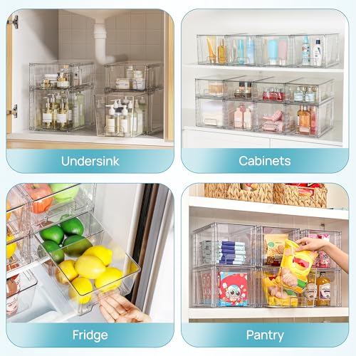 Vtopmart 4 Pack Clear Stackable Storage Drawers,Under Sink and Kitchen Organizers Storage,Easy to Assemble Plastic Drawers for Baby Bottle,Medicine, Bathroom,Cabinet and Pantry Organization - style: 2 Medium+2 Small