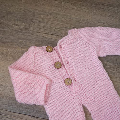 Zeroest Newborn Boy Photoshoot Outfits and Props Bear Bonnet with Footed Romper Infant Baby Photography Crochet Knitted Set - color: Pink