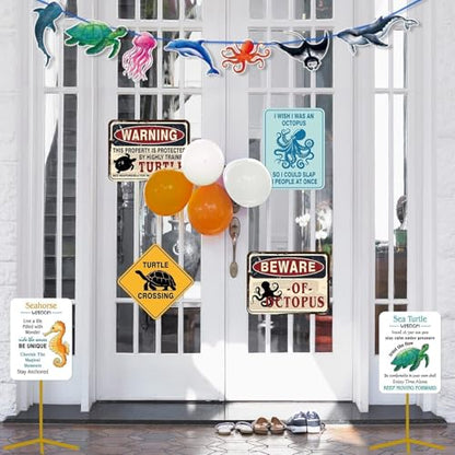 WERNNSAI Ocean Animal Party Decorations - 6 PCS Ocean Party Zone Signs Posters for Kids Under the Sea Theme Birthday Party Supplies Kids Sea Animal Wall Art Decor for Home Garden Decorations - style: Ocean