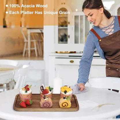 Small Wooden Serving Platters Acacia Charcuterie Boards Rectangle Wood Tray Home Decor Serving Cheese Board Appetizer Snack Plates Kitchen Dinner Platter for Food Dish Rectangular Cake Dessert Trays - size: 14" x 6" x 0.6"