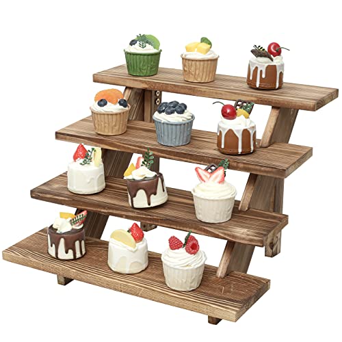 SwallowLiving Wooden Rustic Cupcake Stand for 24 Cupcakes, Stepped Wood Display Stand for Weddings, Tiered Party Table Display Riser for Food , Dessert, Cookie, Decor, Craft Show, Burnt - color: Burnt | 4-tier