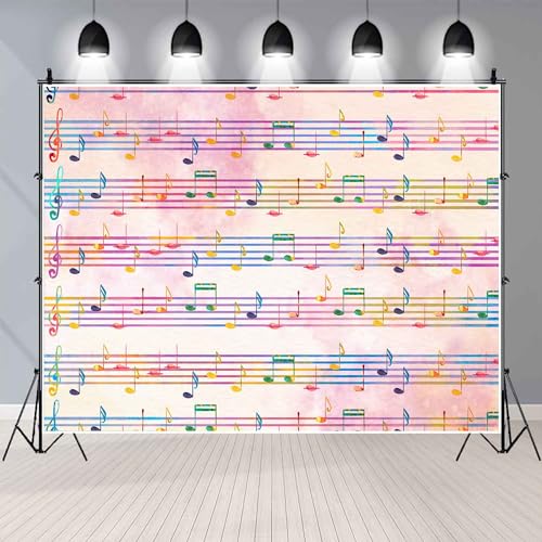 8x8FT Pink Theme Music Notes Backdrop Colourful Music Notation Photography Background for Newborn Girl Baby Shower 1st Birthday Senior Pictures Party Decorations Photo Booth Props Supplies - size: 8x8ft