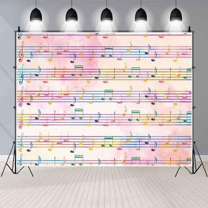 8x8FT Pink Theme Music Notes Backdrop Colourful Music Notation Photography Background for Newborn Girl Baby Shower 1st Birthday Senior Pictures Party Decorations Photo Booth Props Supplies - size: 8x8ft