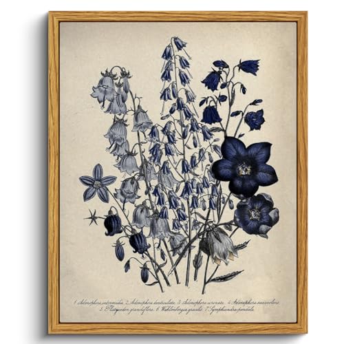 VIYYIEA Vintage Framed Botanical Wall Art Decor, Living Room Bedroom Blue Campanula Pictures Retro Wall Decor, Framed Canvas Prints Artwork, Farmhouse Flower Paintings,8x10 Inch - color: Blue Antique Campanula, size: 10"L x 8"W