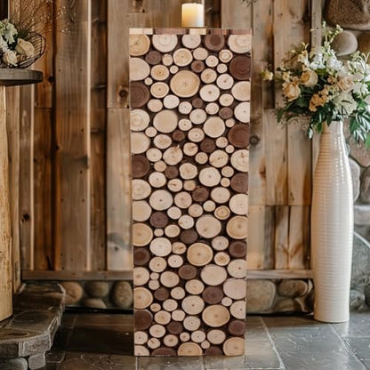 Efavormart 36 inch Natural Wooden Slices Pillar Pedestal Stand, Extra Tall Heavy Duty Rustic Wood Riser Column for Grand Entrances and Boutique Retail Displays - size: 36"