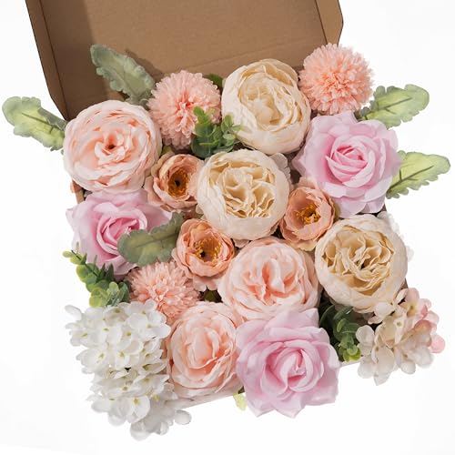 30 Pcs Peonies Artificial Flowers Pink Silk Roses Bulk for DIY Wedding Bouquet Bridal Shower Decorations Fake Floral Arrangements Party Table Centerpieces Home Decor Indoor Blush Peach Box - color: Pink1