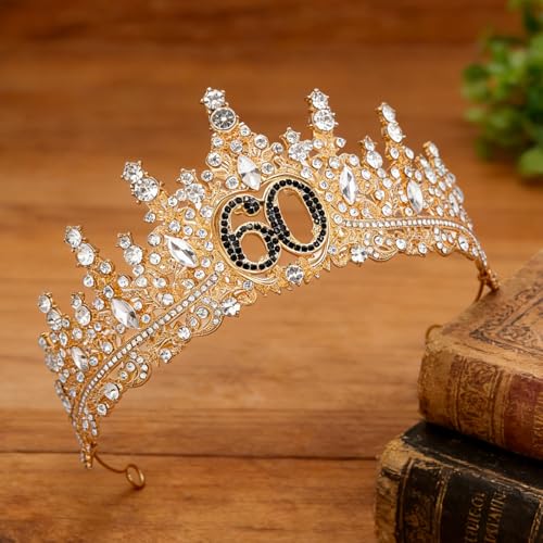 Birthday Crown for Women Crystal Princess Birthdays Tiaras Rhinestone Queen Headband Wedding Bridal Hair Accessories BirthdayProm Pageant Party Coming of Age Ceremony Photo Props - color: Gold-60