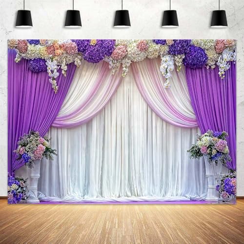 5 x 3 ft Purple Flower Backdrop Lavender Purple Lilac Floral Girl Birthday Portrait Background Photography Wedding Bridal Shower Baby Shower Anniversary Ceremony Decoration Photo Studio Props - color: Purple2, size: 5x3ft