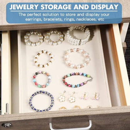 Quelay 6 Pcs Velvet Stackable Jewelry Tray Showcase Display, Jewelry Organizer Tray Bracelet Ring Earring Necklace Organizer Empty Plate for Drawers Countertop (Beige) - color: Beige